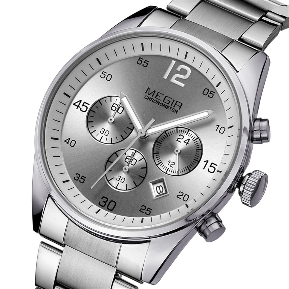 megir waterproof three function dials men business wrist watch imported quartz movement male wristwatches with luminous pointer