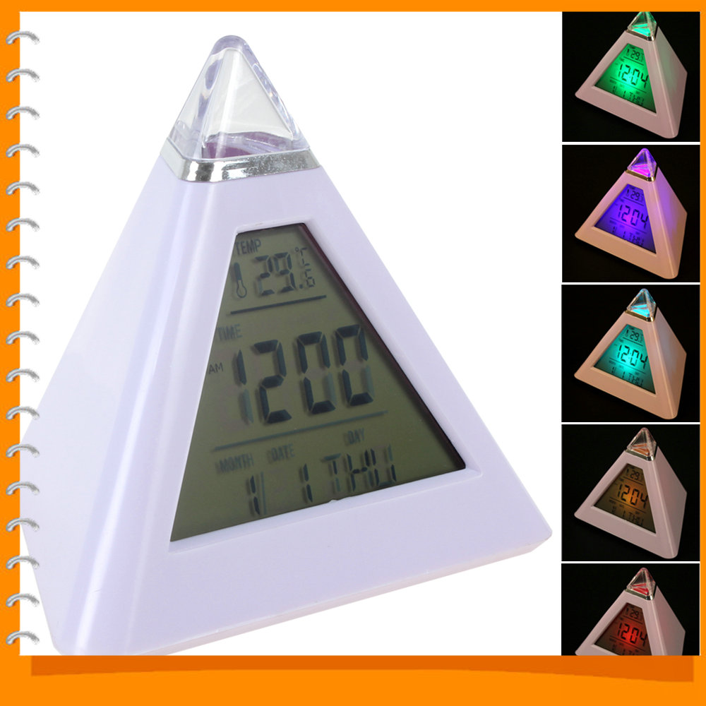 pyramid colorful led digital music alarm clock electronic desk clock with 7 color changing backlight pyramid colorful led digital music alarm clock electronic desk clock with 7 color changing backlight
