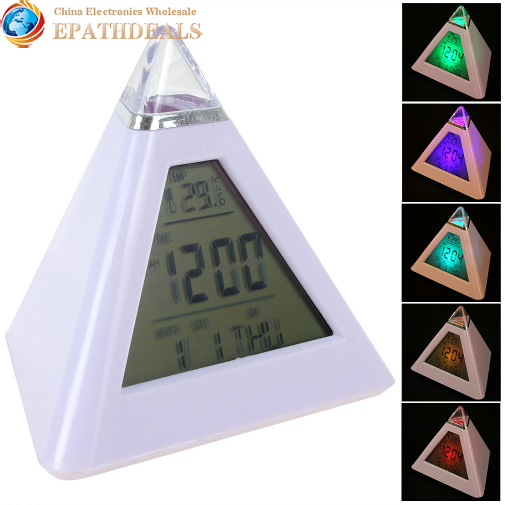 pyramid colorful led digital music alarm clock electronic desk clock with 7 color changing backlight