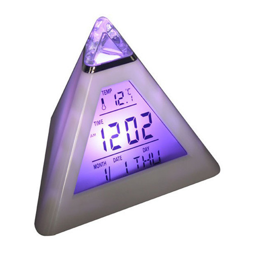 pyramid colorful led digital music alarm clock electronic desk clock with 7 color changing backlight