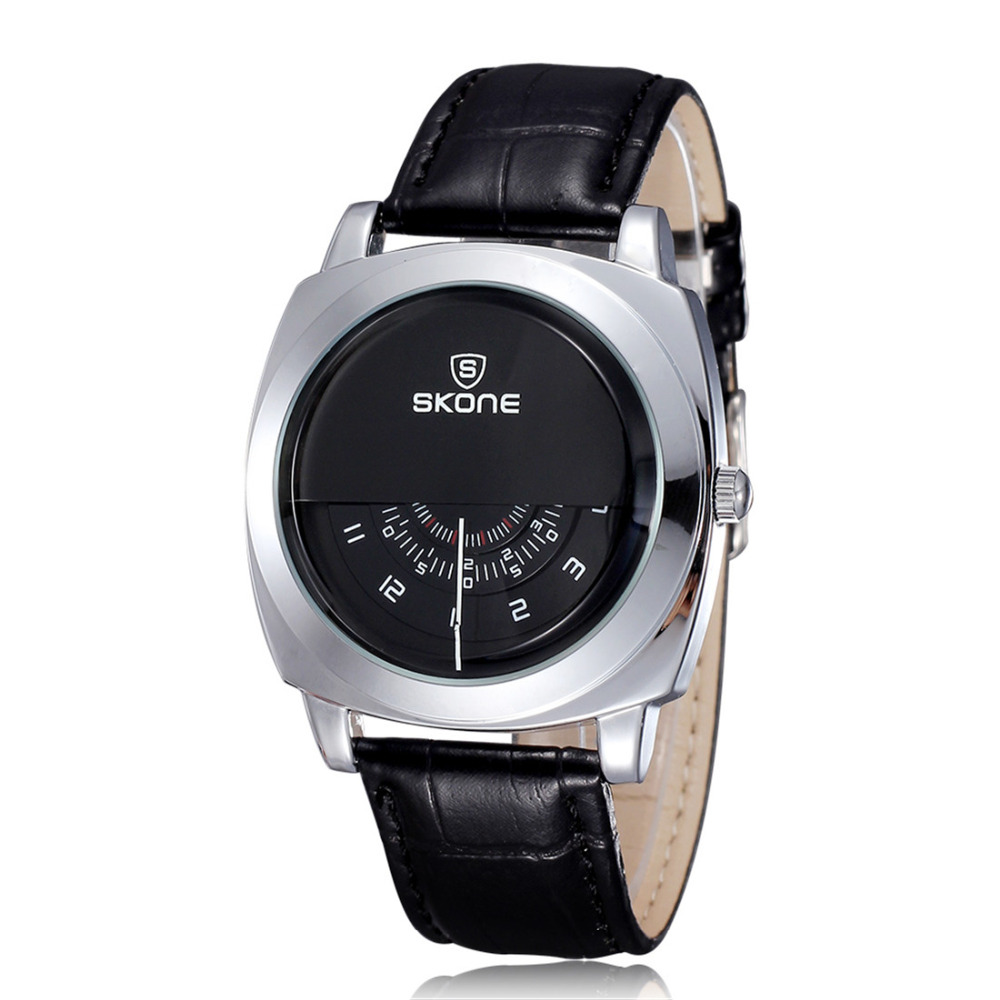 skone 5017 genuine leather unisex wrist watch men women wristwatch clock for male female ladies with 3 little dials display