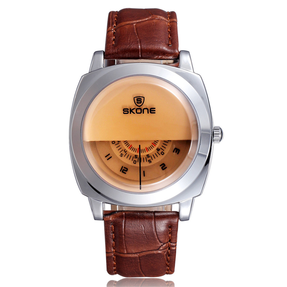 skone 5017 genuine leather unisex wrist watch men women wristwatch clock for male female ladies with 3 little dials display