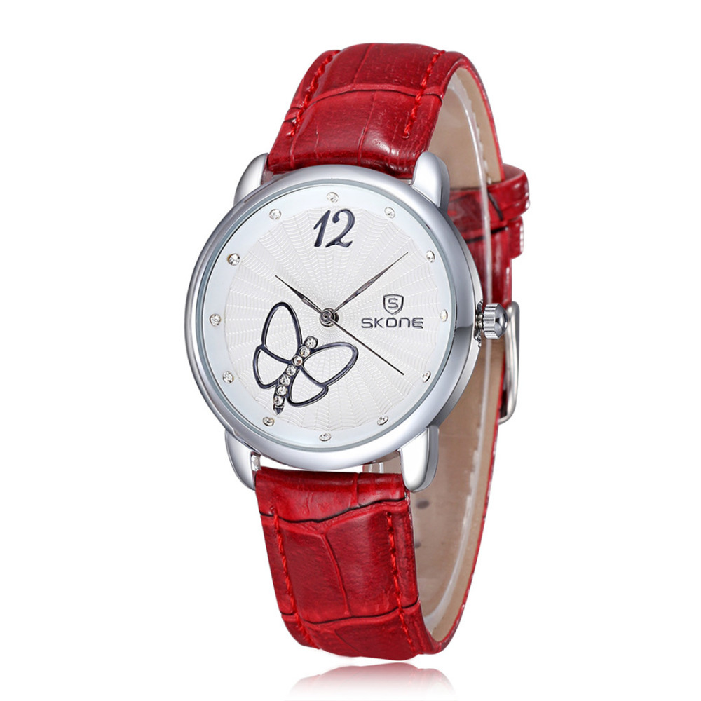 skone 5026 waterproof pu leather women wristwatches ladies wrist watch for female girl gift ( red / white / pink / black )