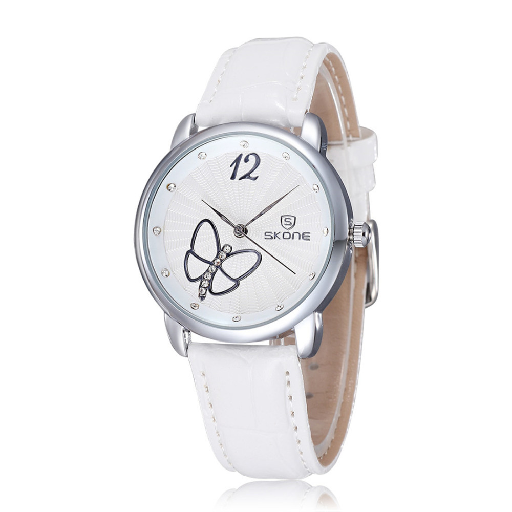 skone 5026 waterproof pu leather women wristwatches ladies wrist watch for female girl gift ( red / white / pink / black )
