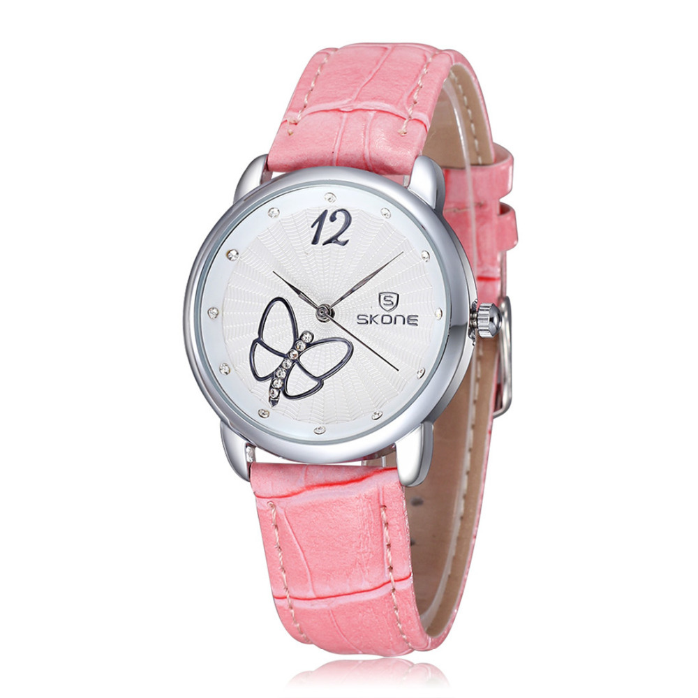 skone 5026 waterproof pu leather women wristwatches ladies wrist watch for female girl gift ( red / white / pink / black )