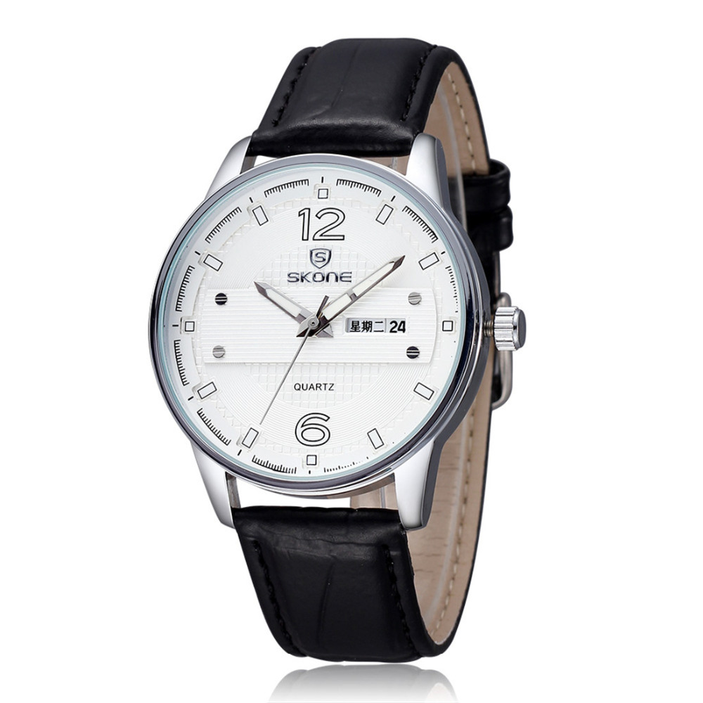 skone 5028 waterproof pu leather wrist watches men imported japan quartz male men clock wristwatches ( black / coffee )