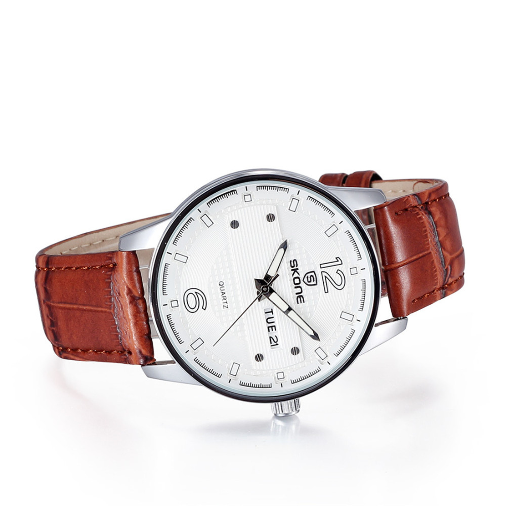 skone 5028 waterproof pu leather wrist watches men imported japan quartz male men clock wristwatches ( black / coffee )