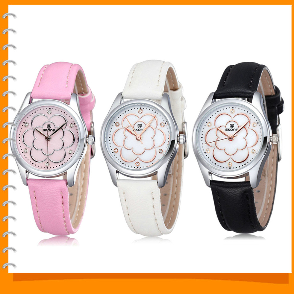 skone 5039 rhinestone waterproof women ladies wrist watch pu japan imported quartz movement wristwatches for female girl gift