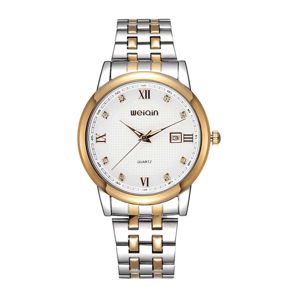 weiqin 5070 silver quartz wrist watches men male clock roman number stainless steel dress watches wristwatch with calendar
