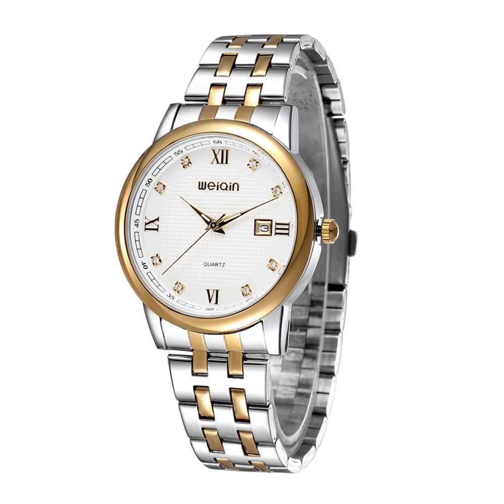 weiqin 5070 silver quartz wrist watches men male clock roman number stainless steel dress watches wristwatch with calendar