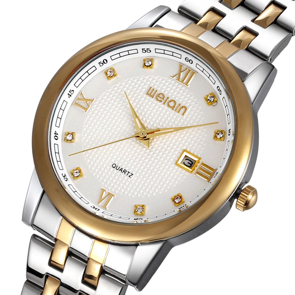 weiqin 5070 silver quartz wrist watches men male clock roman number stainless steel dress watches wristwatch with calendar
