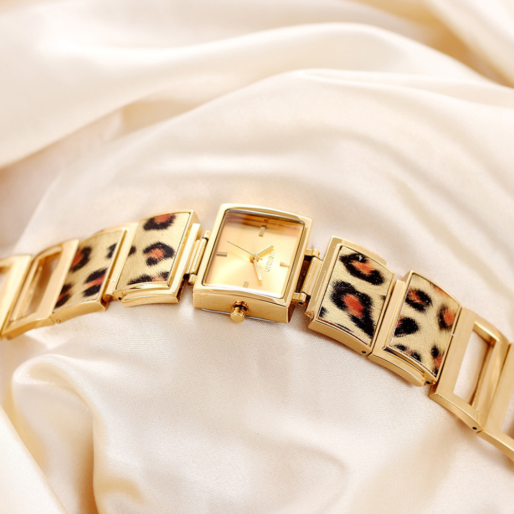weiqin rectangle leopard gold women wrist watch bracelet hook buckle quartz movement stainless steel ladies female wristwatch