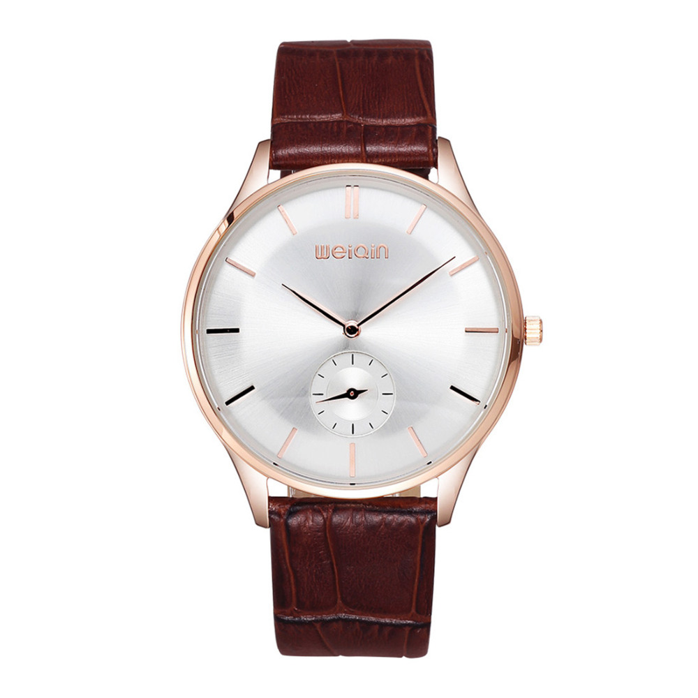 weiqin waterproof brown leather buckle band men wrist watches stainless steel case quartz movement male men clock wristwatches