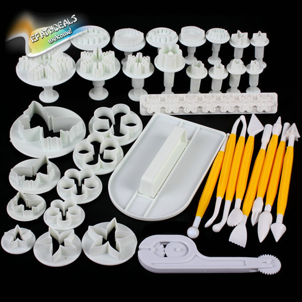 12 sets 37pcs! fondant cake cookie sugar craft decorating plunger flowers modelling tools set diy cake cutters molds sugarcraft