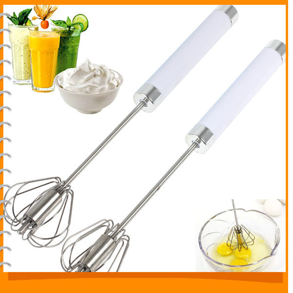 2pcs/pair! stainless steel egg beaters handheld press & spin action manual egg beater kitchen egg stiring for better whisk blend