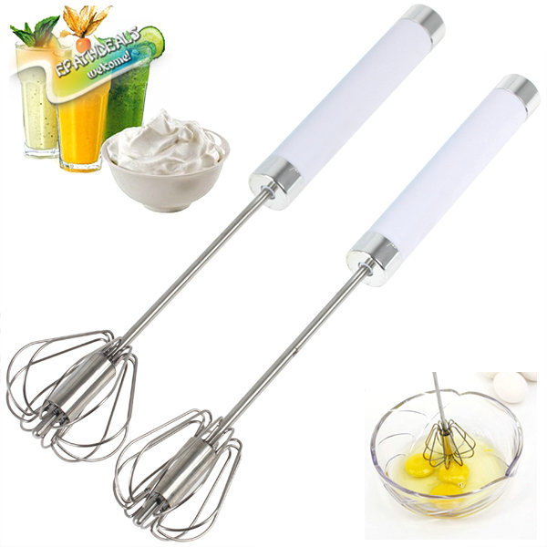 2pcs/pair! stainless steel egg beaters handheld press & spin action manual egg beater kitchen egg stiring for better whisk blend