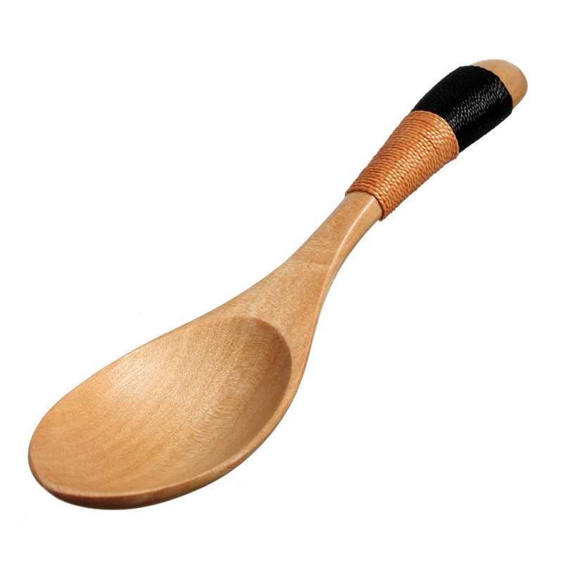 16cm wood spoons soup spoon wooden spoon tea spoon dinnerware thread head cooking dining utensil retro handle cutlery