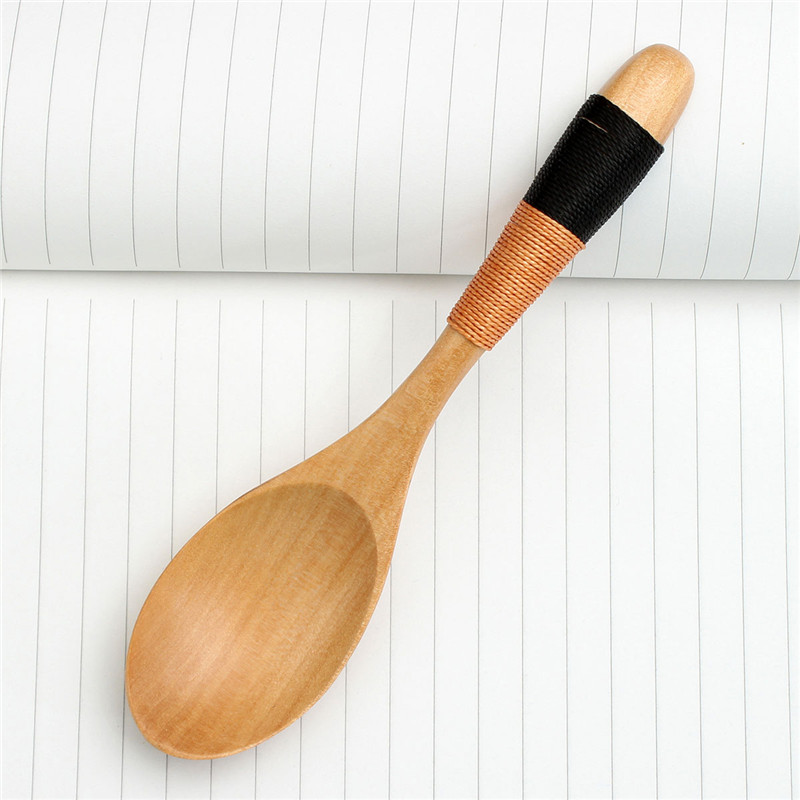 16cm wood spoons soup spoon wooden spoon tea spoon dinnerware thread head cooking dining utensil retro handle cutlery