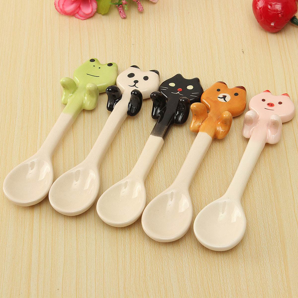 1pcs very cute 5 kinds cute animal ceramic hanging cup coffee milk tea soup household spoon tableware kitchen dinner decoration