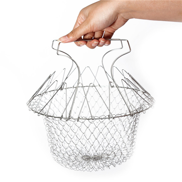 2015 new arrival foldable steam rinse strain fry chef basket strainer net kitchen cooking too