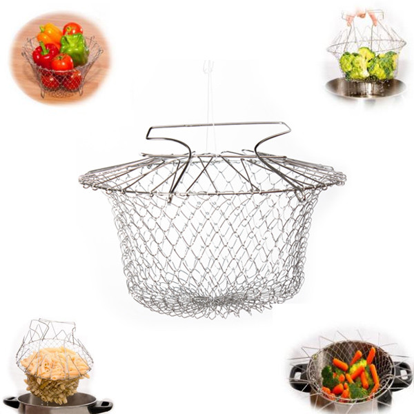 2015 new arrival foldable steam rinse strain fry chef basket strainer net kitchen cooking too