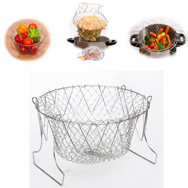 2015 new arrival foldable steam rinse strain fry chef basket strainer net kitchen cooking too