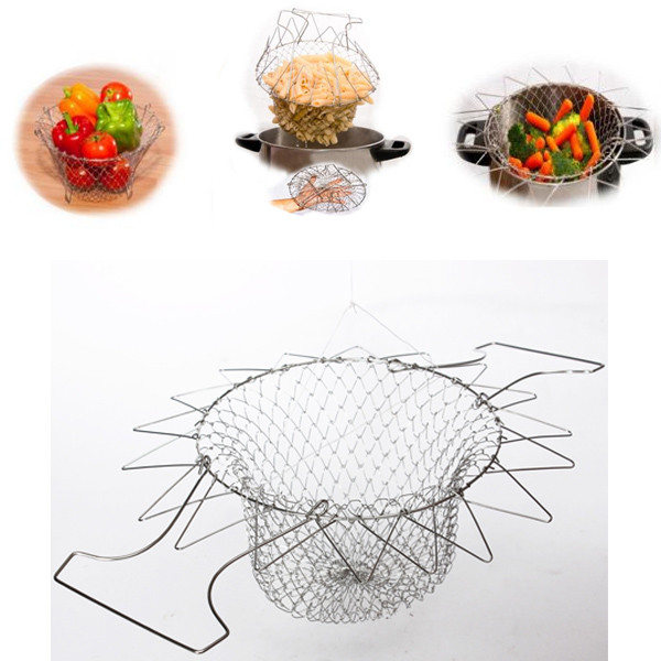 2015 new arrival foldable steam rinse strain fry chef basket strainer net kitchen cooking too