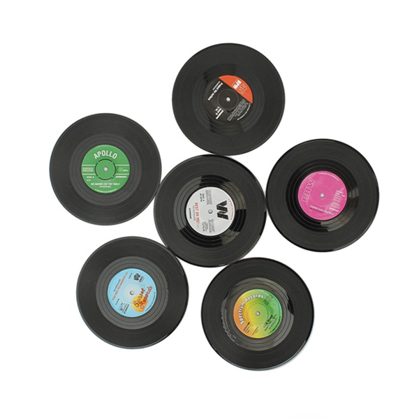 2015 new arrival set of 6pcs drink retro vinyl coffee drinking cup mug coaster placemat novelty