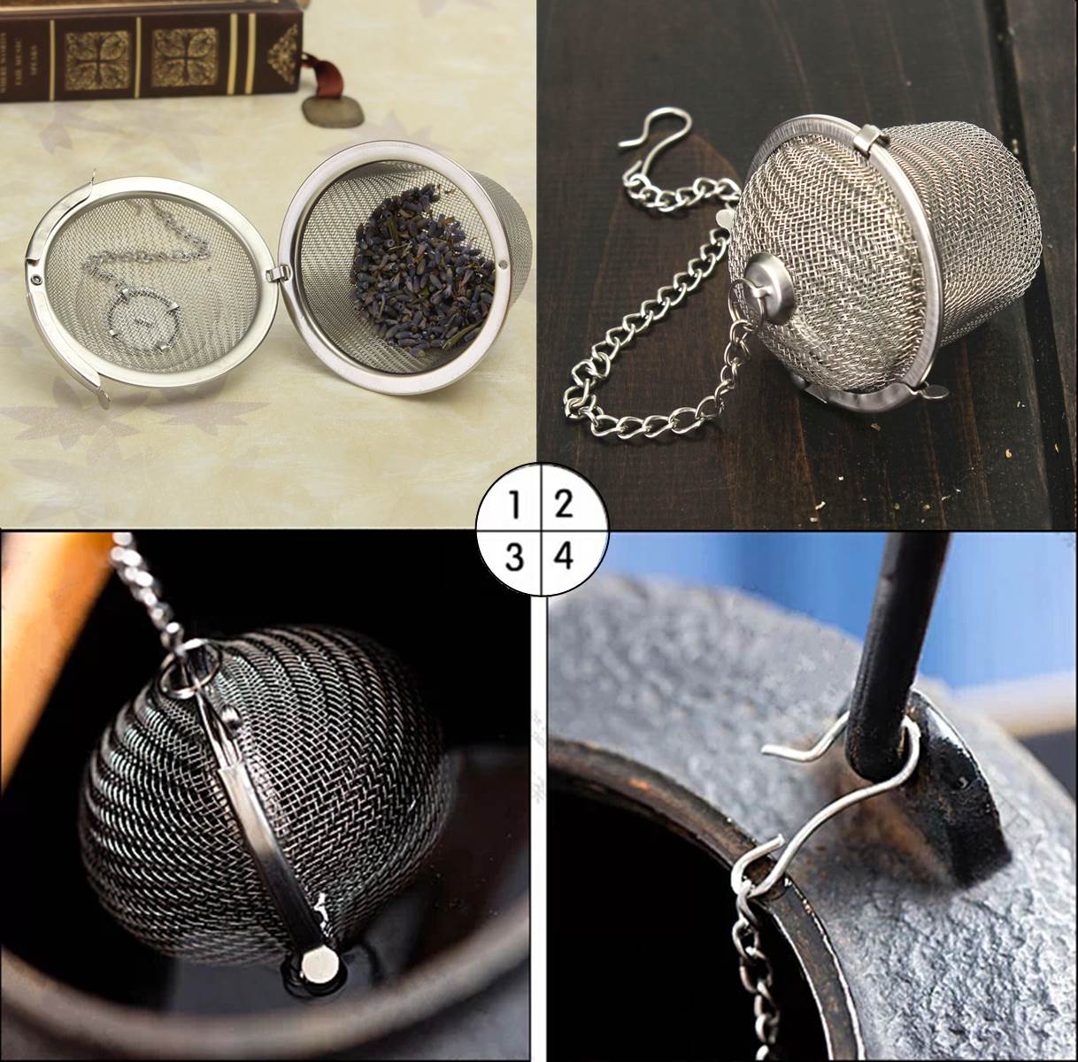 6.5cm silver reusable stainless mesh herbal ball tea spice strainer teakettle locking tea filter infuser spice m size