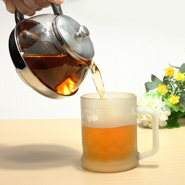 600ml stainless steel faced modern infuser teapot herbal with filter heat resistant glass