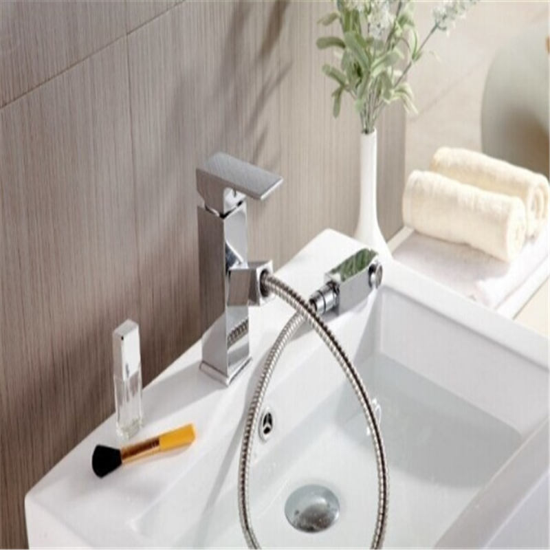 agile chrome brass square kitchen handle pull-out sink faucet and cold water mix tap agile chrome brass square kitchen handle pull-out sink faucet and cold water mix tap
