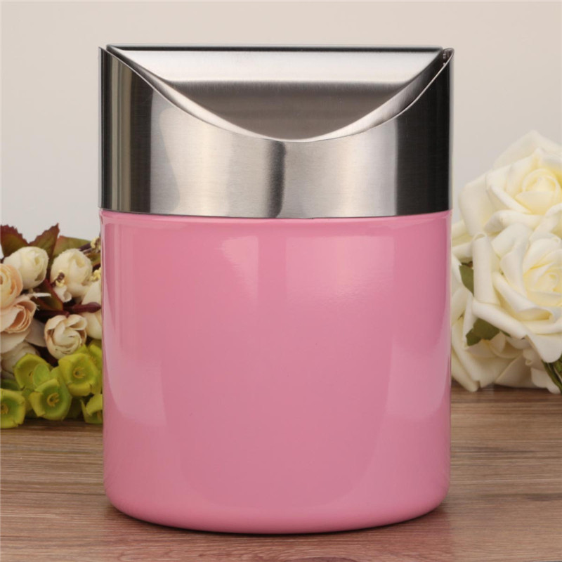beautiful design pink stainless steel trash bin1.5l mini car dustbin swing lid kitchen worktop waste rubbish trash can