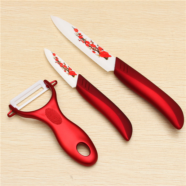 ! beauty gifts kitchen dining & bar red flower painted zirconia ceramic fruit knife set kit 3 5 inch with + peeler+covers