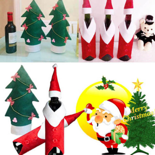 best promotion household xmas tree decorations christmas santa outfit coat hat wine bottle covers bowknot table decoration gifts