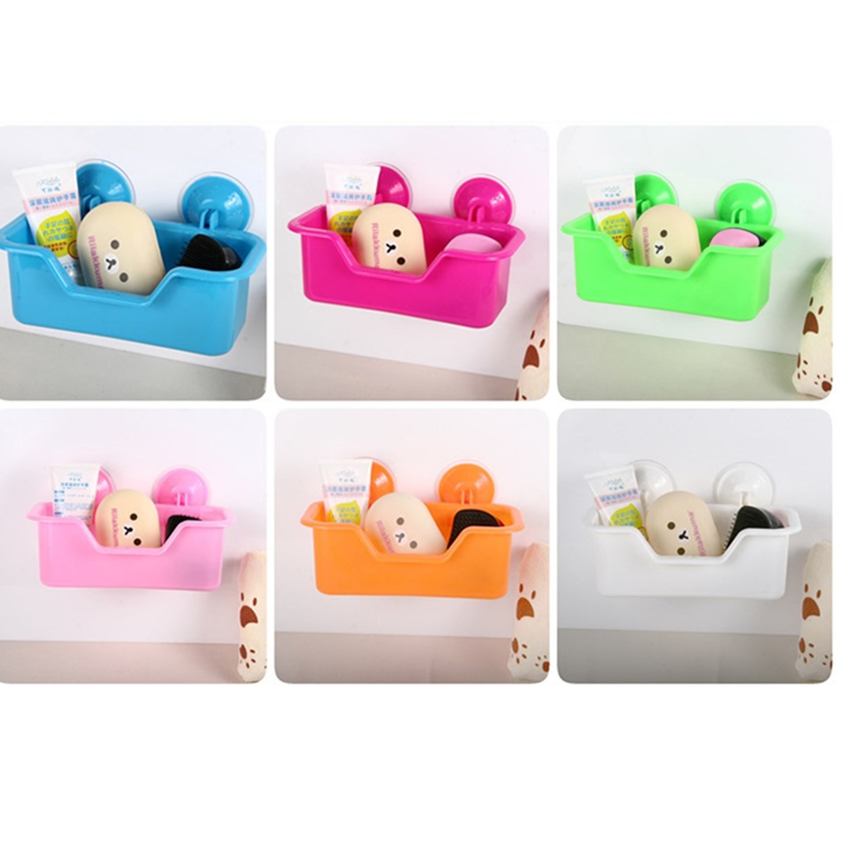 brand new plastic movable sucker strong suction wall storage holder bathroom shower dual cup organizer basket new colors random