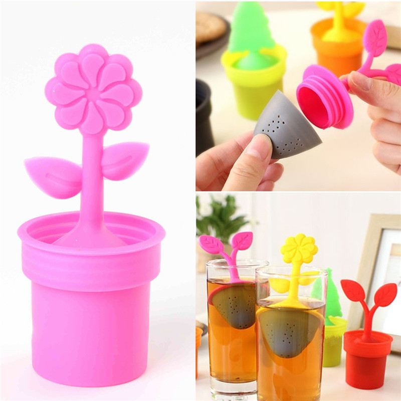 colorful silicone flower pot shape design tea strainer tea infuser filter tools tea making facility by random