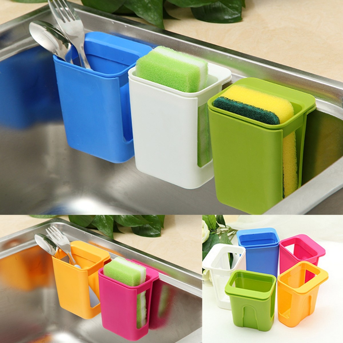 durable bathroom sink cutlery sponge drying draining storage toothbrush wall mounted suck type kitchen holder rack colors random