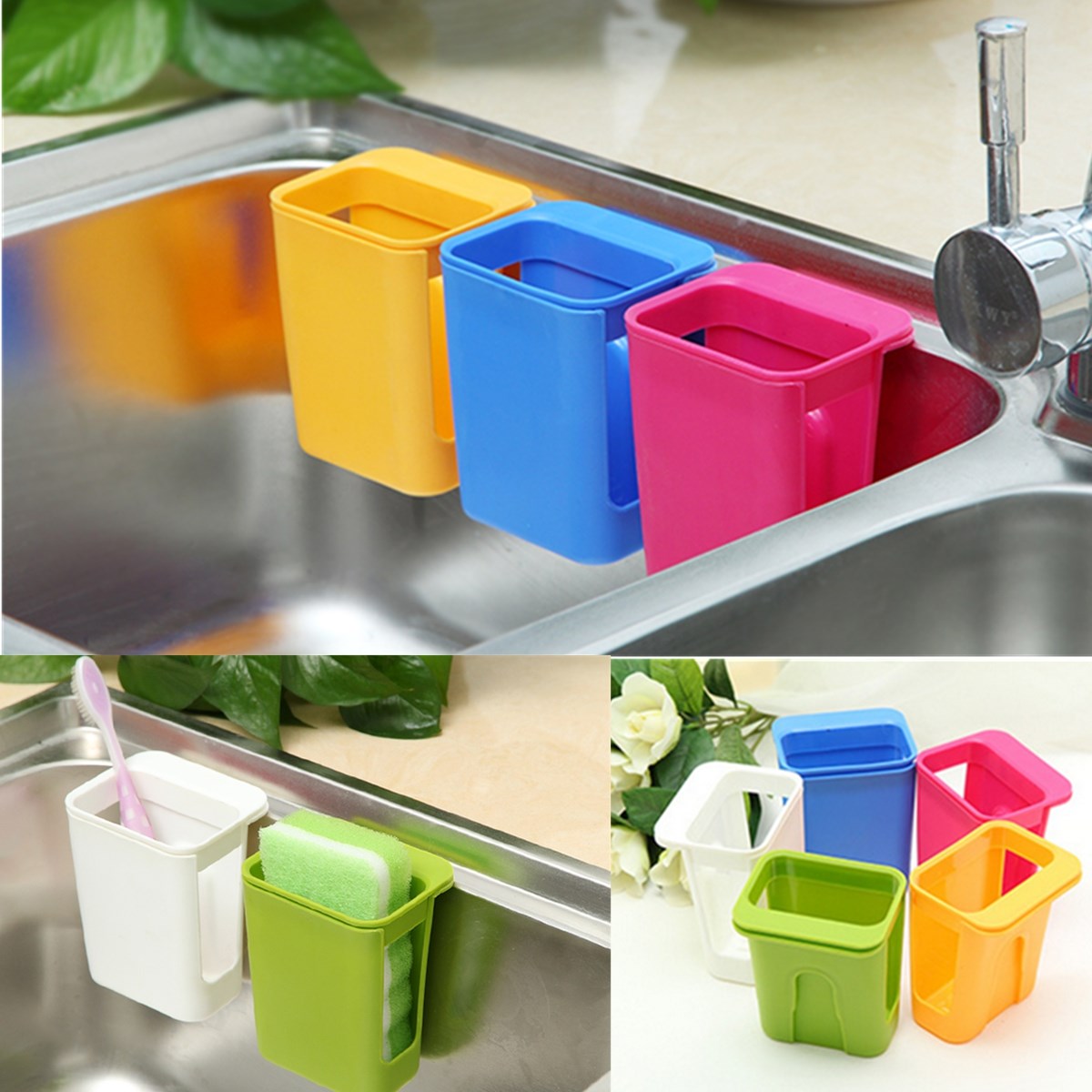 durable bathroom sink cutlery sponge drying draining storage toothbrush wall mounted suck type kitchen holder rack colors random