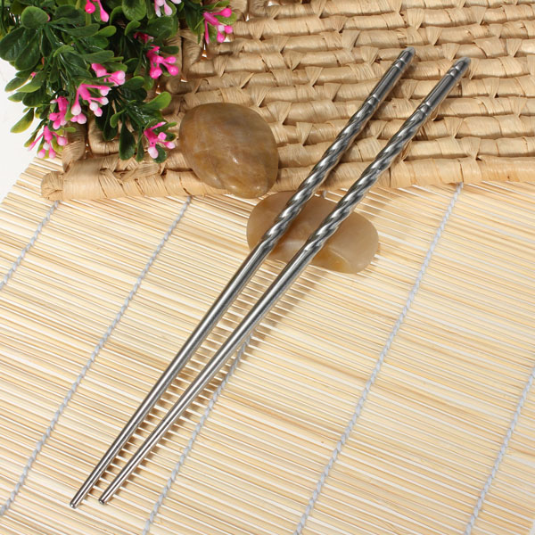 excellent quality 1 pair chinese style thread stylish stainless steel design non slip chopstick chop sticks environment