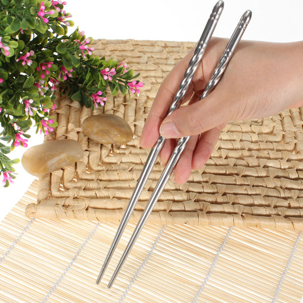 excellent quality 1 pair chinese style thread stylish stainless steel design non slip chopstick chop sticks environment