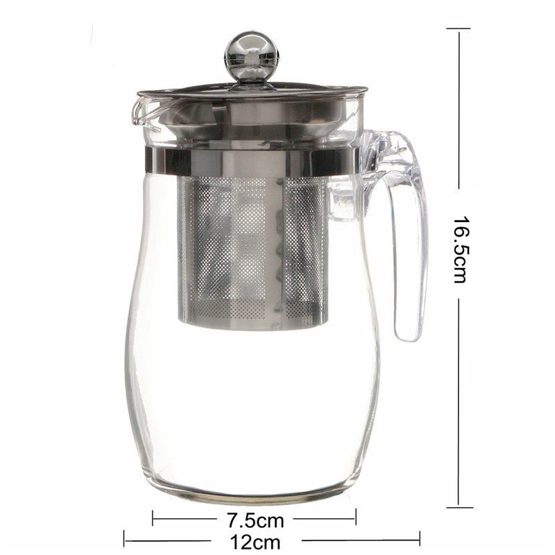 high temperature of about 750ml thick filtering strainer lid stainless steel filter glass teapot for green flower tea