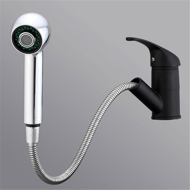 modern design pull out spray water power kitchen basin vessel sink mixer tap swivel spout monobloc faucet black + silver