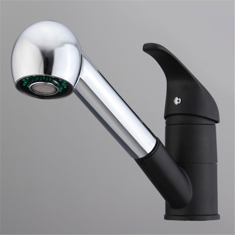 modern design pull out spray water power kitchen basin vessel sink mixer tap swivel spout monobloc faucet black + silver