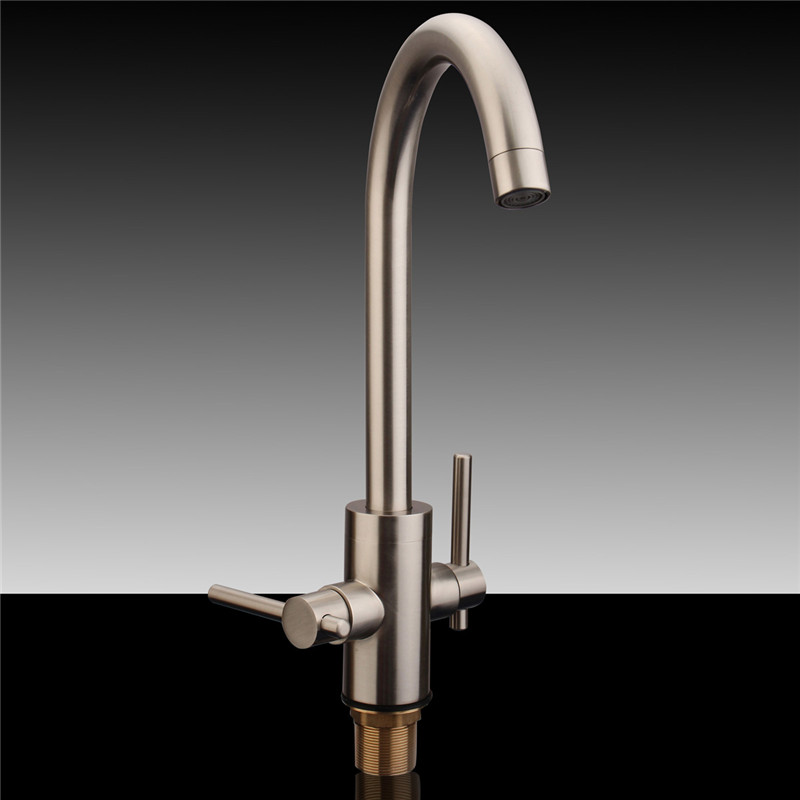 modern designer swan neck brass double handle /cold mixer water tap basin faucet kitchen sink bathroom nickel