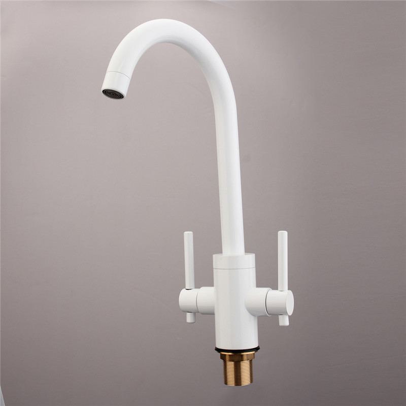 modern designer white double handles and cold mixer water tap swan neck twin lever brass basin faucet