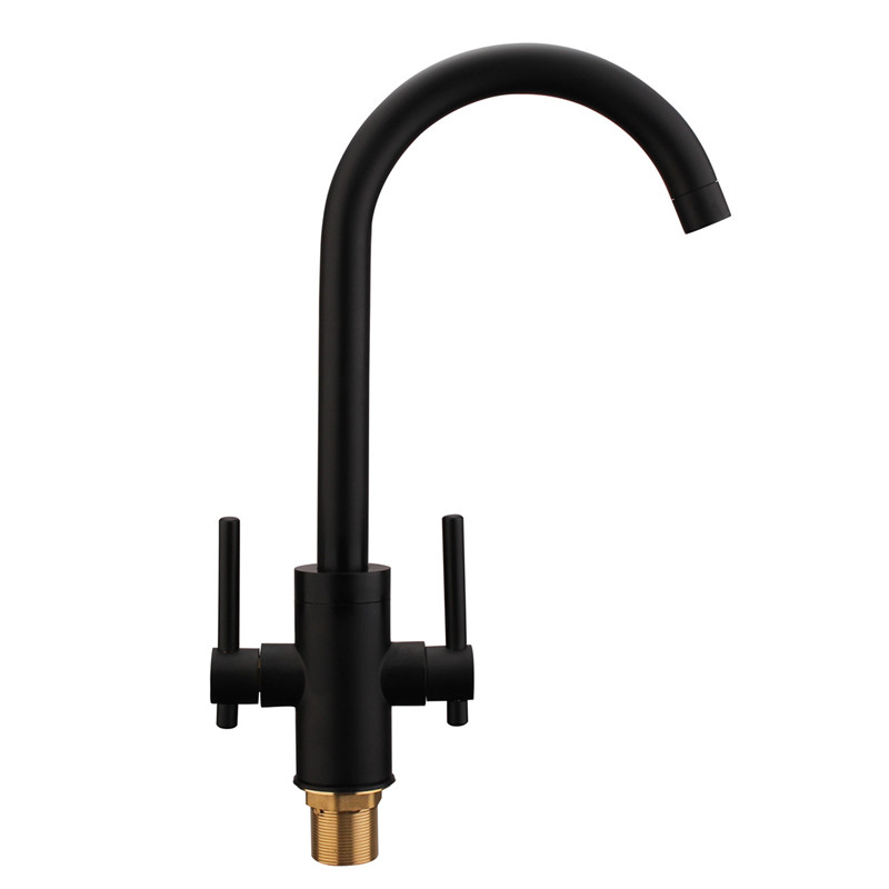 modern kitchen faucet swan neck twin lever brass black double handles and cold mixer water tap