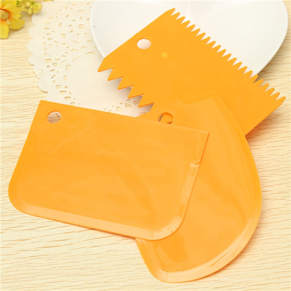 new arrival 3 x plastic dough icing fondant scraper cake decorating plain smooth jagged edge