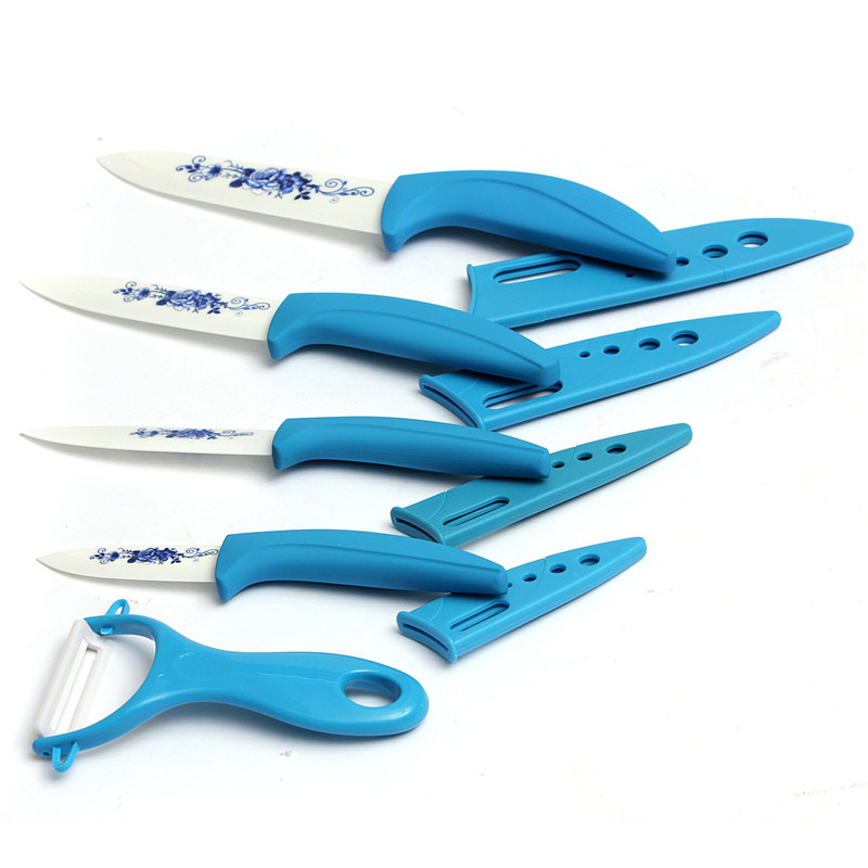 new arrival beauty gifts zirconia kitchen ceramic knife fruit knife set kit 3 4 5 6 inch with blue flower printed+ peeler+covers