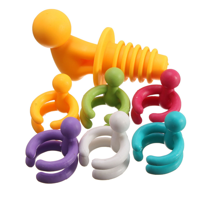 new arrival party wine accessories 7 pcs/set dedicated cup wine glass silicone label rubber classes marker with bottle stopper
