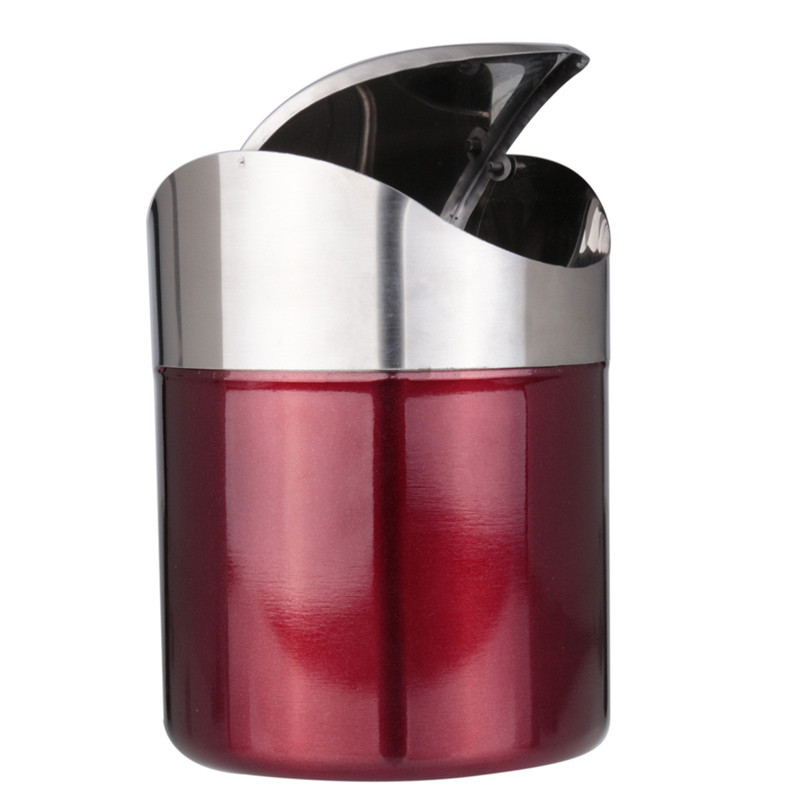new arrival red color stainless steel trash bin1.5l mini car dustbin swing lid kitchen worktop waste rubbish trash can